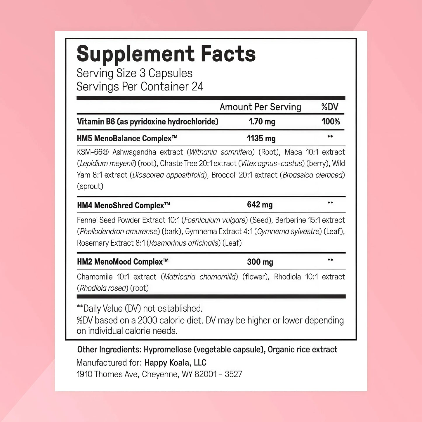 Happy Mammoth **Not Available Hormone Harmony Natural Hormonal Support for Women, Relief for Menopause, Perimenopause, Healthy Hormonal Balance, Hot Flashes. 72 Capsules.